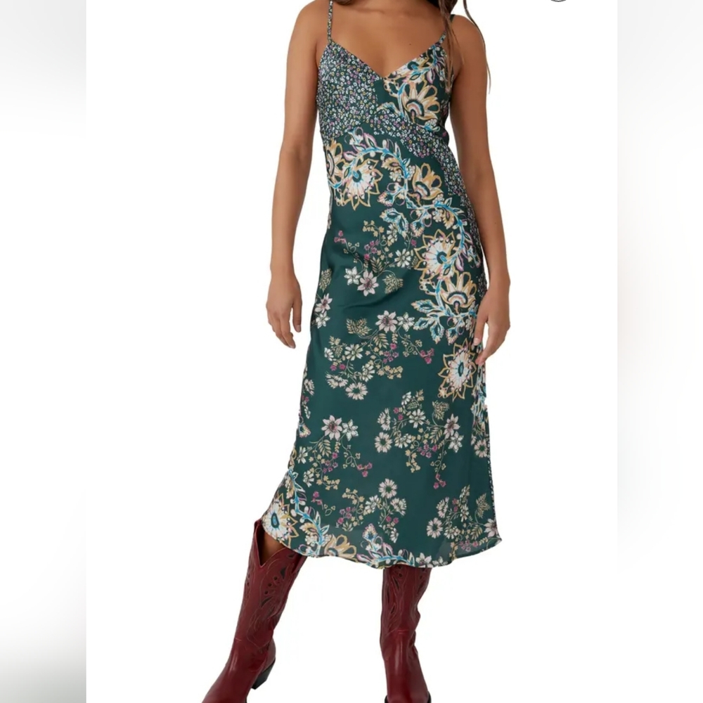 Free People Your Better Side Midi Slip Dress Silky Floral Print Siz Sm Md Lg NWT - Picture 8 of 14